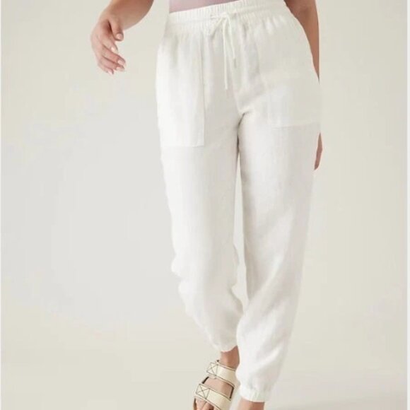 NWT Athleta Retreat Linen Joggers in White - Picture 3 of 10